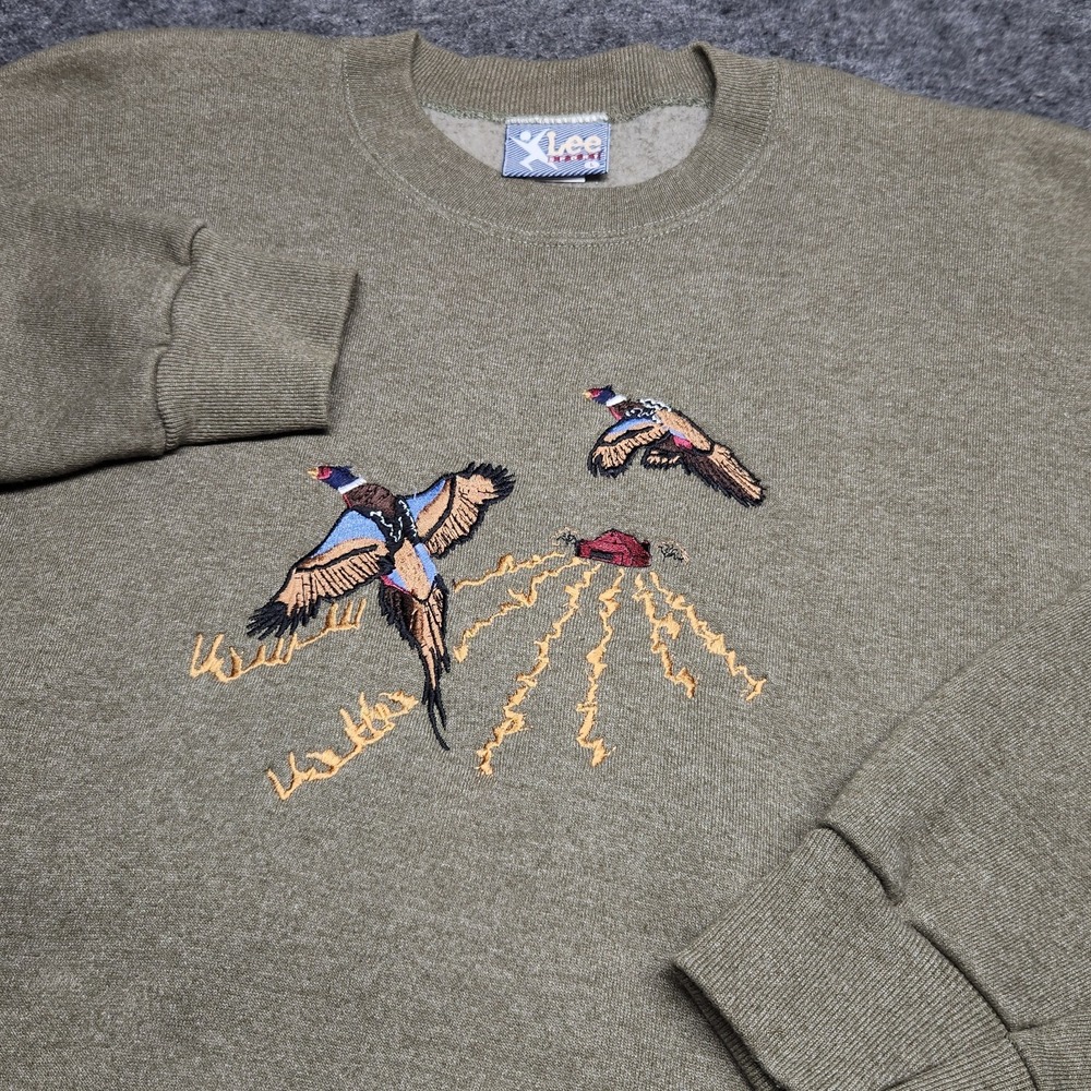 Lee Sport VTG Crewneck Sweatshirt Embroidered Pheasant Hunting Grandpa Large USA